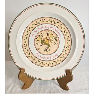 Vintage Anchor Hocking Stoneware Collector Plate 10th Day of Christmas 10 1/2"